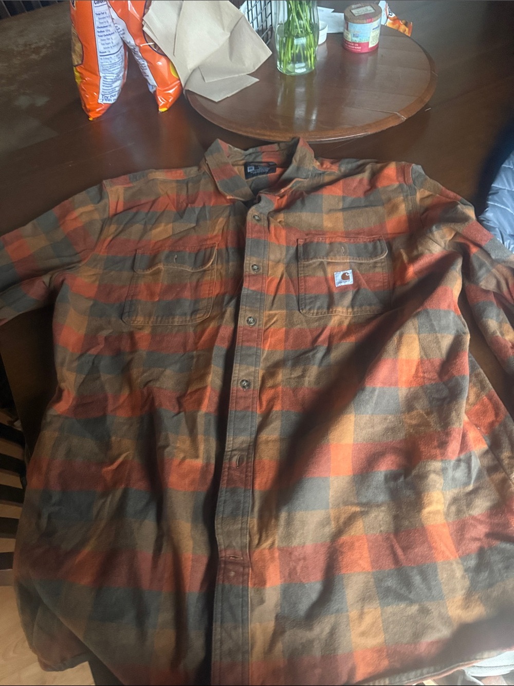 Carhartt Orange & Brown Plaid Button-Up Work Shirt 3x fits like 2x